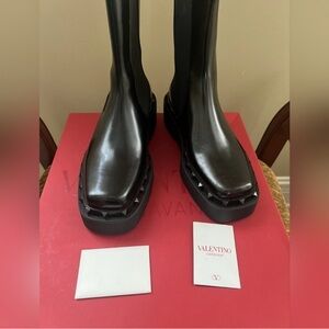 Valentino Black Leather Boots with Stud Accents